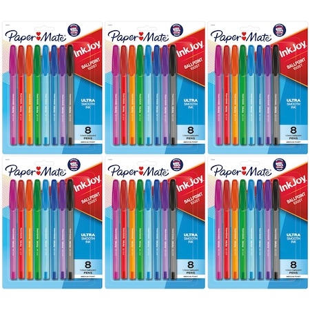 Paper Mate InkJoy 100ST Ballpoint Pens, Medium Point, 8 Assorted Colors, 6PK 1945932